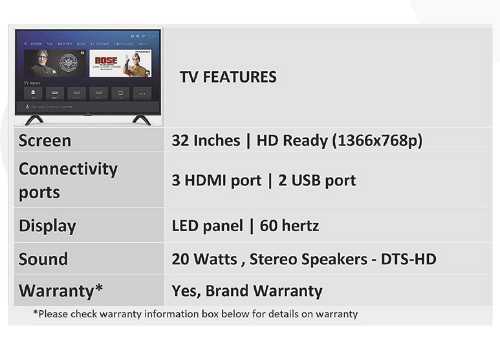 32 inches smart tv features in india